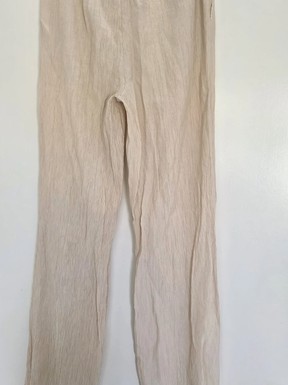 Zara Cream Sand Crinkle Wide Leg Pants XS Coastal Grandmother Resort Linen